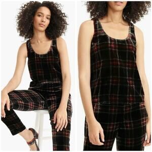 J.CREW Stewart Tartan Plaid Velvet Tank Top Shell Women's - 4 Black‎ Red